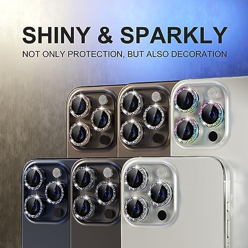 Image of Choiche Compatible for iPhone 15 Pro /iPhone 15 Pro Max Camera Lens Protector Bling, 9H Tempered Glass Camera Cover Screen Protector Metal Ring Decoration Accessories (Glitter-Black)