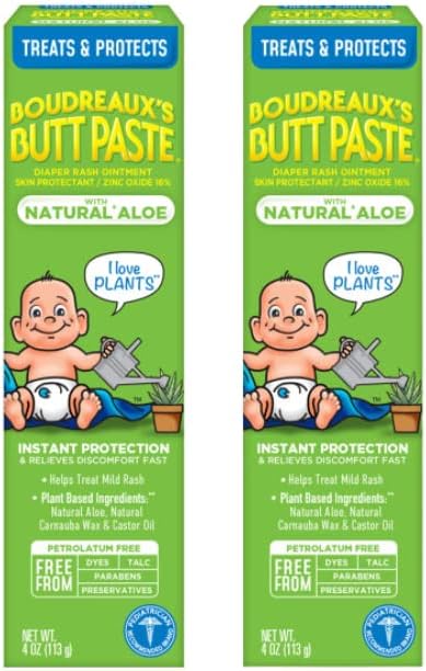 with Natural* Aloe Diaper Rash Cream, Ointment for Baby, 4 oz Tube, 2 Pack