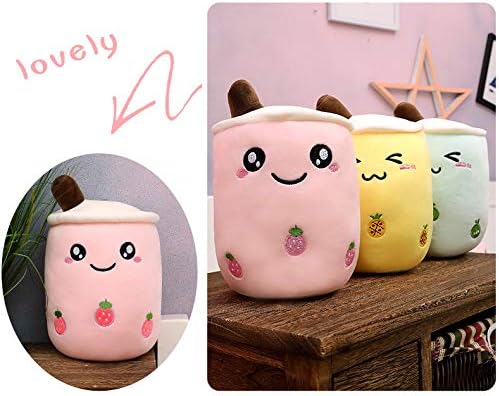 Miniatura 4 de VICKYPOP Lindo juguete de peluche con forma de té de burbujas, cojín de almohada con forma de comida de dibujos animados, té con leche y frutas,