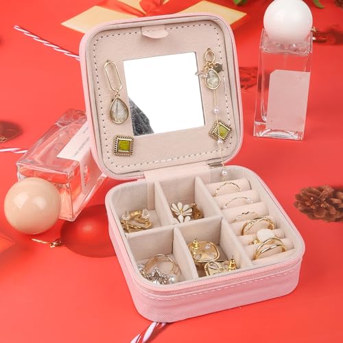 Image of Travel Jewelry Case Box Organizer with Mirror, Jewelry Storage,Pink,1 Pcs