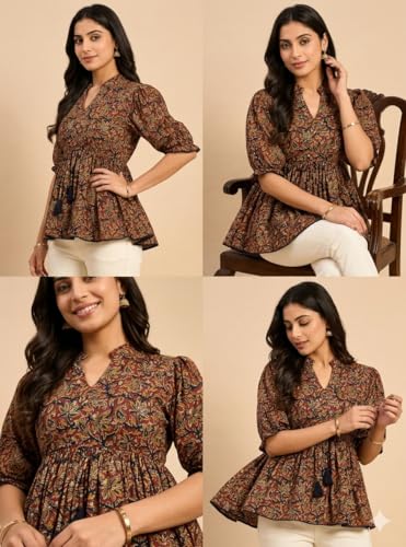 Image of Women's Cotton Printed Tunic Top | Square Neck Full Sleeve Casual Western Top | Trendy Longline Printed Top for Women | Stylish Party, Office