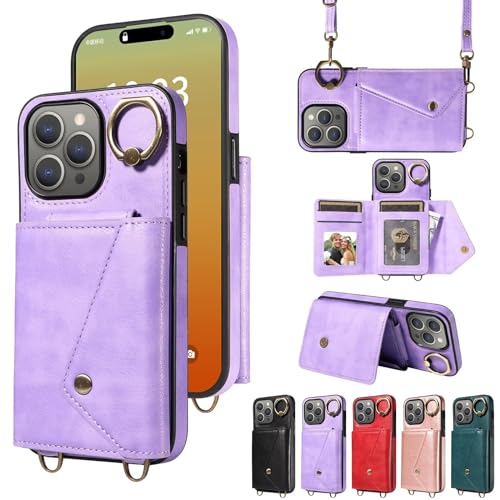 Cover per iPhone 12 Pro con 6 Porta Carte Magnetica Antiurto Flip Wallet Protettiva Case con Tracolla Custodia pelle PU premium Viola