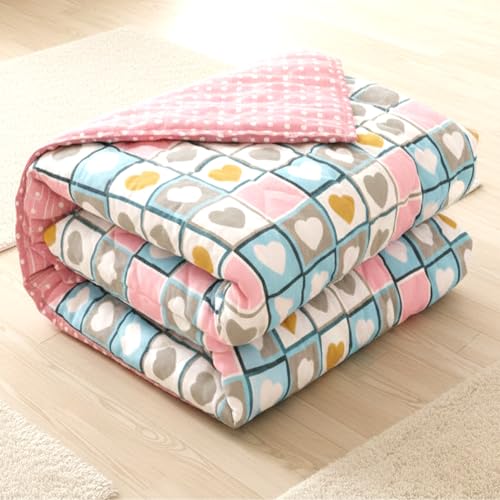 Image of BENAVJI Single Bed Comforter, Reversible Soft Microfiber AC Comforter, All Season Lightweight Quilt Blanket, Pink Heart Check
