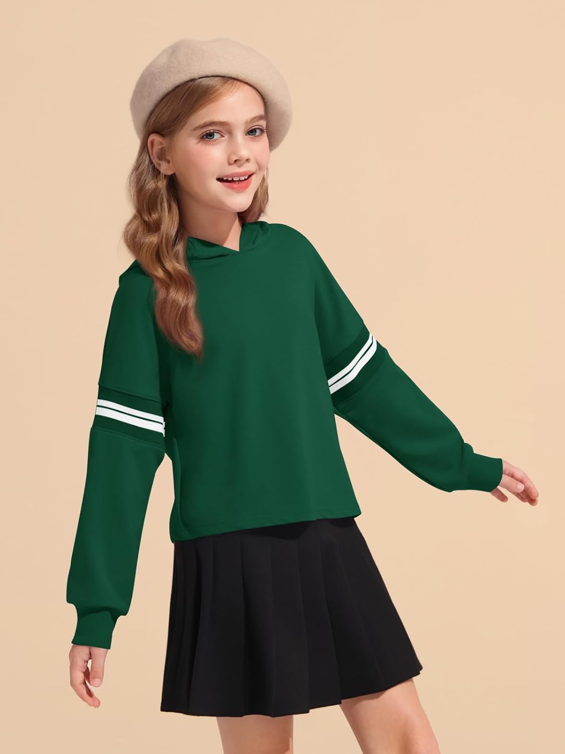 Haloumoning Girls Fashion Hoodies Kids Cute Striped Long Sleeve Crop Tops Hooded Sweatshirts 5-14 Years - Image 3