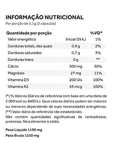 Bio Cálcio com Vitaminas D3 e K2-3 unidades de 60 Cápsulas - Puravida