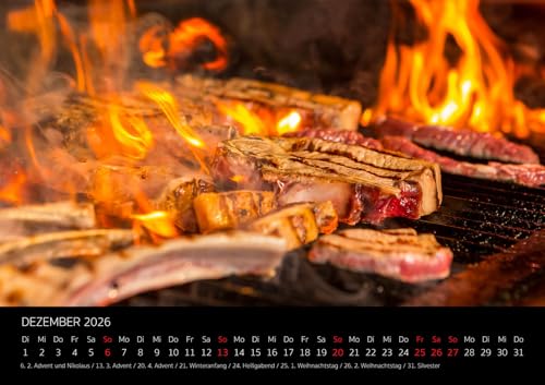 Edition Seidel Premium Kalender Fleischeslust 2026 Format DIN A3 Wandkalender Fleisch Lust Steak Wurst Hamburger garantiert vegetarierfrei