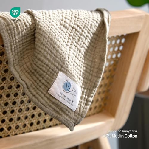 Image of lulumoon Muslin Swaddle Blanket Baby - Cotton Swaddling Blanket Soft Baby Receiving Blankets Neutral 3Pack(Olive)