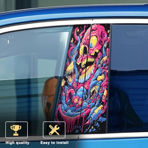 Image of JSCARLIFE Skull Car B-Pillar Sticker - HD Printed PVC Waterproof Vinyl Decal for Side Strip - Self Adhesive Cool Auto Exterior Trim