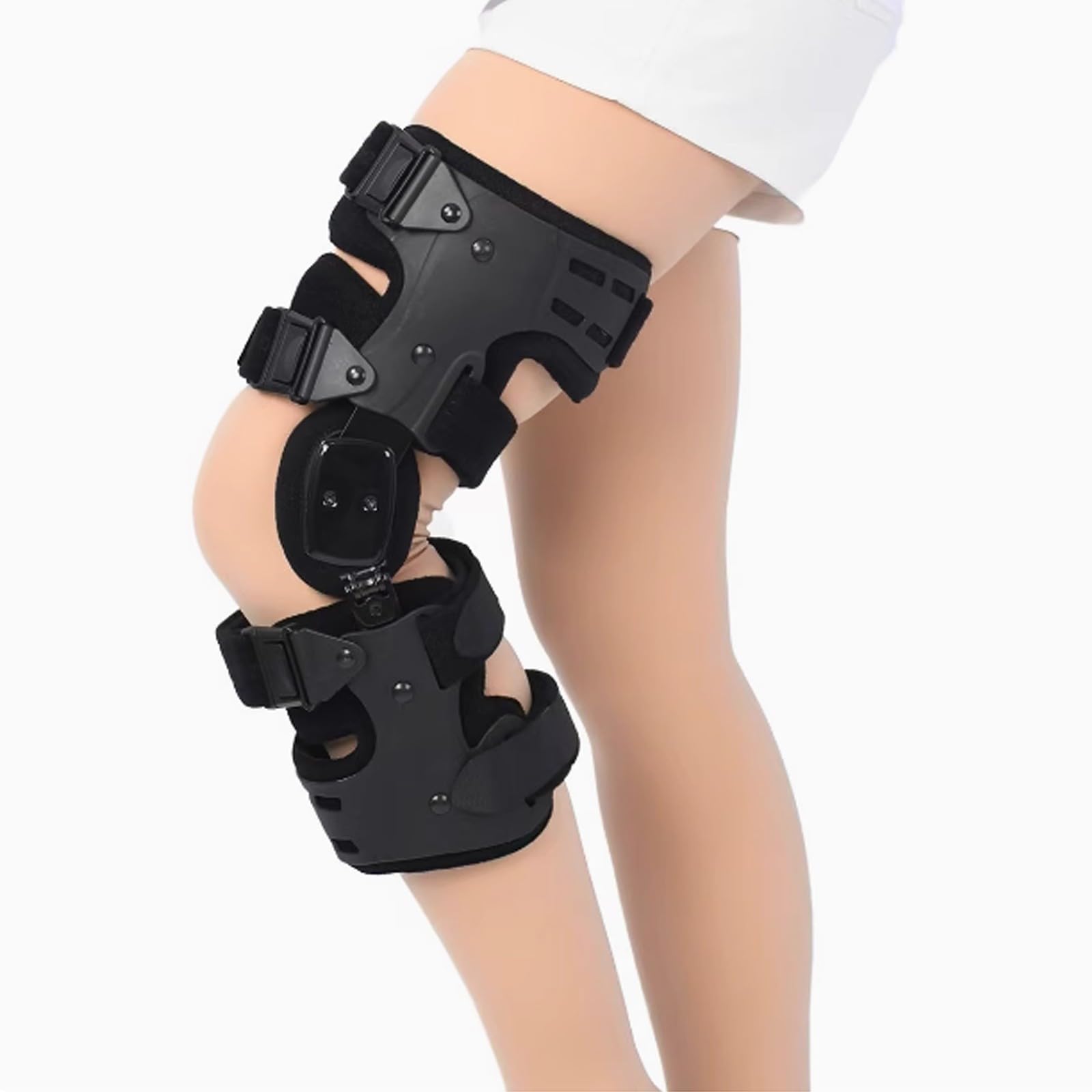 Tutore per ginocchio regolabile, tutore per ginocchio con stabilizzatori laterali foderati, comfort senza essere soffocante, tutore per ginocchio per artrite, per il recupero(Black,average size)