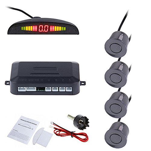 Tiemahun LED Parking Sensors Car Auto Vehicle Reverse Backup Radar System, Sound Warning, Water resistant anti-freeze, 22MM Diameter Sensor 2.3M Cable X68D (Grey)