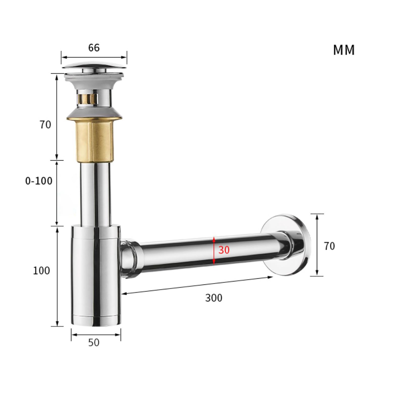 Siphon Waschbecken mit Überlauf,Pop Up Ablaufventil,Geruchsverschluss,Höhenverstellbar Abflussrohr Waschbecken,Universal Abflussrohr 1 1/4"