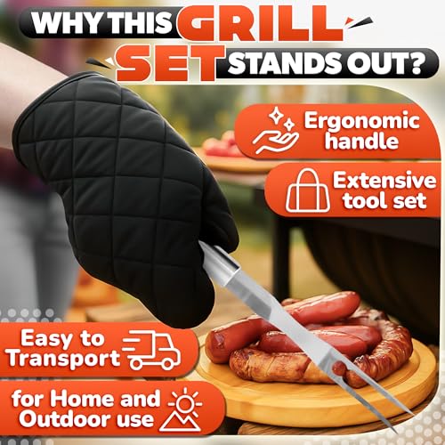 27 Pcs Grill Set for Outdoor Grill – Durable Stainless Steel Barbecue Tool Sets with Case, Thermometer & Mitt – Birthday Ideas for Men, Grill Accessories for Backyard BBQ & Cooking — view 4