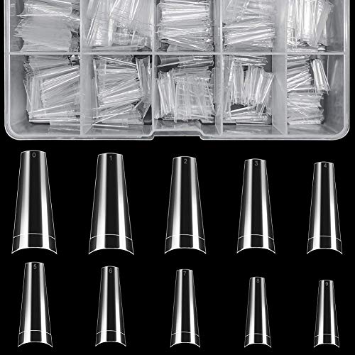 Fake Nail Tips - Coffin Shaped Acrylic Nail Tips MISMXC 500pcs Ballerina Half Cover False Nails with Case for Nail Salons and DIY Nail Art, 10 Sizes