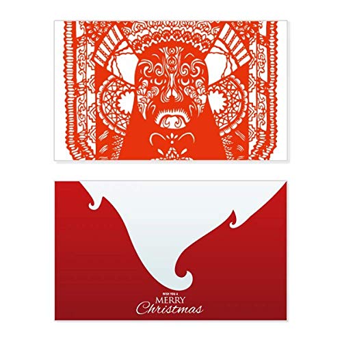 Carte de Noël Opéra de Pékin en papier découpé rouge et son design vintage artistique