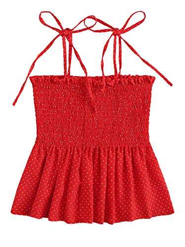 SheIn Women's Frill Tie Shoulder Strappy Ruffle Hem Pleated Bandeau Tube Cami Top Blouse Large Red