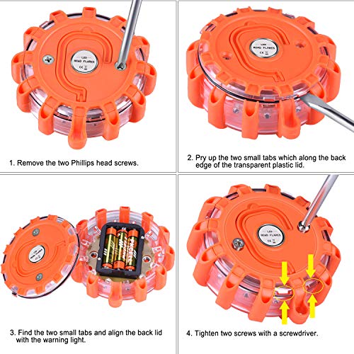 Vancle LED Road Flares Flashing Warning Light Roadside Flare Emergency Disc Beacon Kit, Magnetic Base with Hook for Car or Boat (Batteries Not Included) (set of 12) - Thumbnail 5
