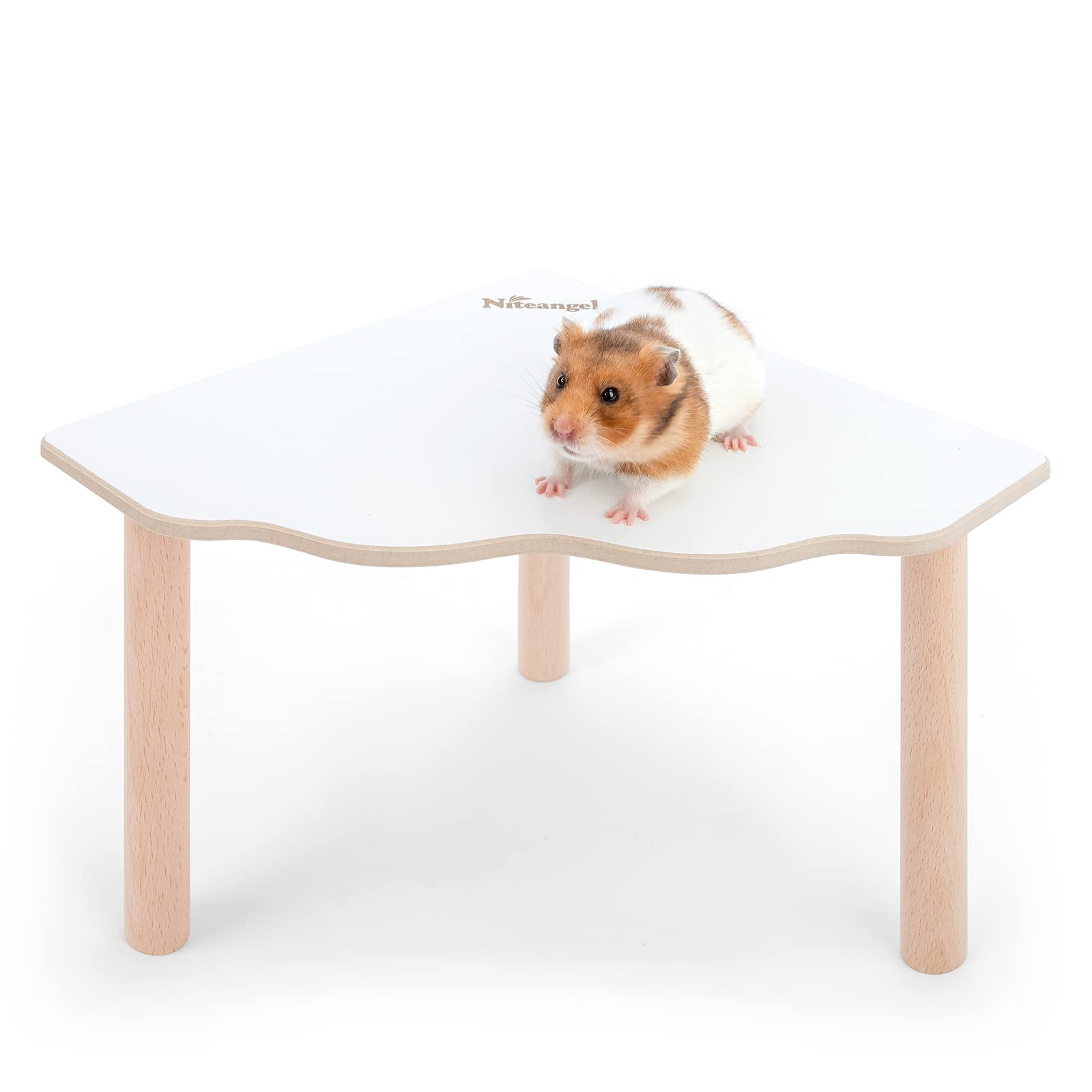 NiteangelHamster Play Wooden Platform for Dwarf Syrian Hamsters Gerbils Mice Degus or Other Small Pets (Triangle - 5.9'' Height, White)