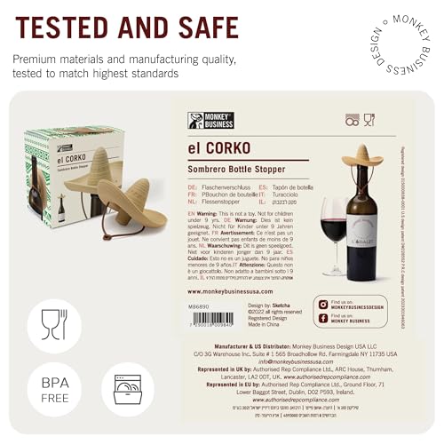 Silicone Wine Stopper/Fun Sombrero shaped cap seals bottle and keeps wine fresh/Cute Wine Accessories/ Kitchen Gadgets/el Corko Bottle Stopper by Monkey Business