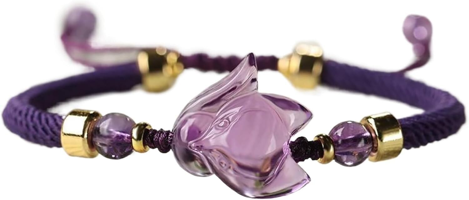 YNIYUJKL Amethyst Bracelet Feng Shui Wealth Bracelet Fox God Adjustable Spirit Natural Gemstone Bracelet,Purple
