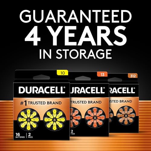 Image of Duracell Hearing Aid Batteries Size 312, Brown, 8 Count (Pack of 1), Long-lasting Power, Extra-long EasyTab Install