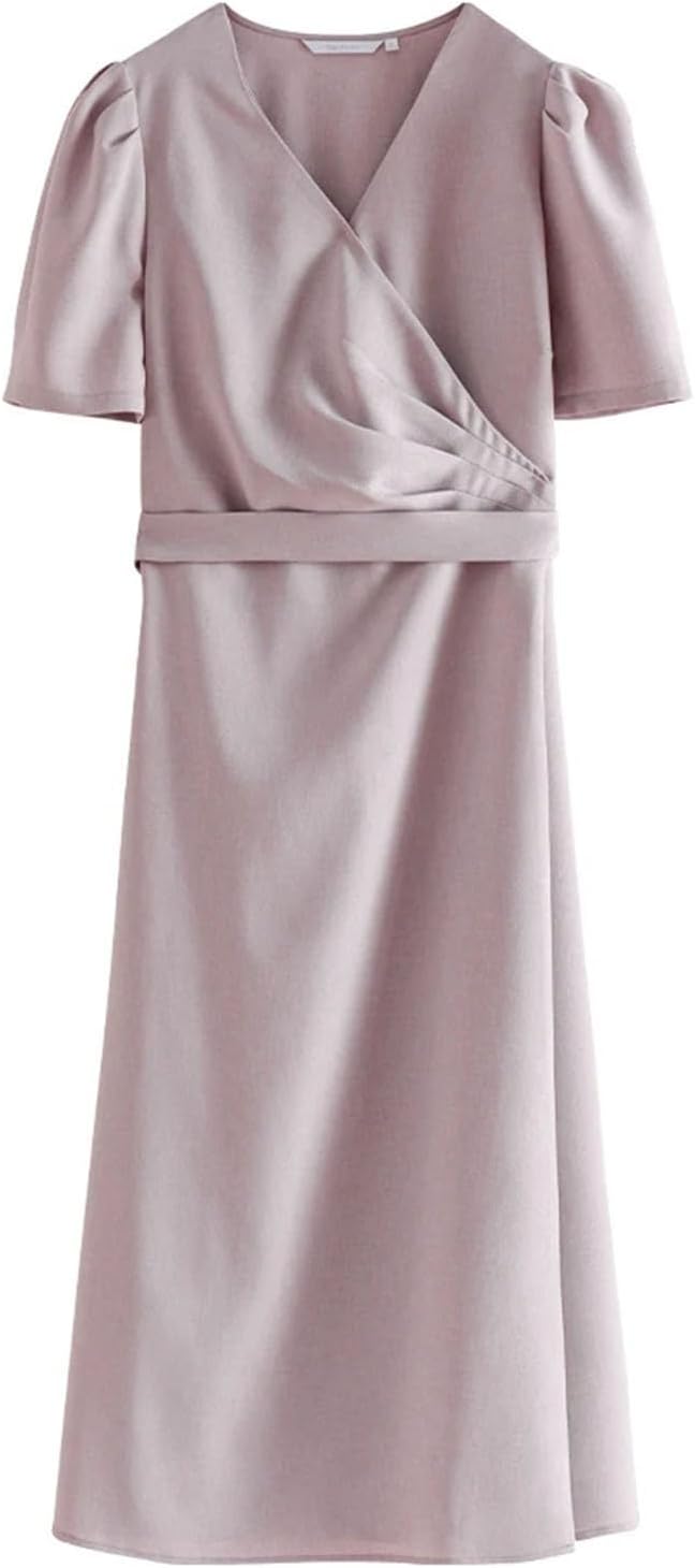 Women's V Neck Dress for Women Waistband Slim Dress Green Black Pink High Waist Dresses