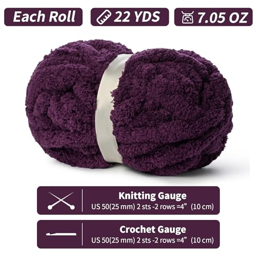 Image of 10 Pack of Jumbo Chunky Yarn for Hand Knitting,10# Super Bulky-Fluffy Chenille Yarn, 220 yds /70.5 oz Soft Thick Yarn for Crocheting Chunky Knit Throw Blankets.(Deep Purple)