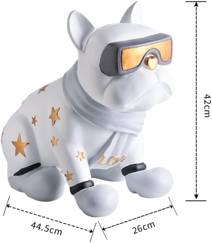 貯金箱 コイン貯金箱多機能収納、ブルドッグ犬の像樹脂製の家の装飾 素晴らしい贈り物 (Color : White, Size : 4