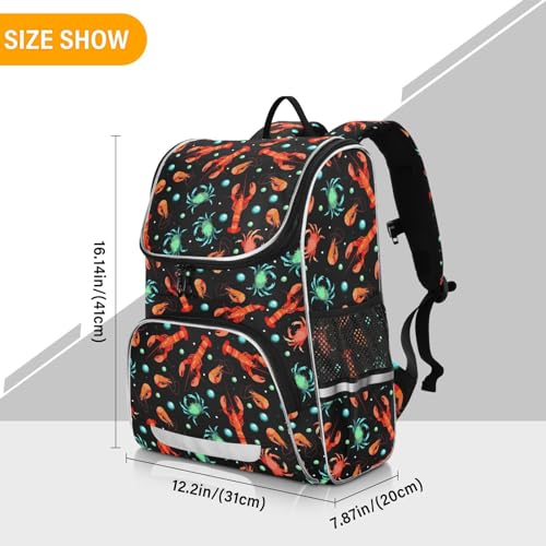 School Backpack Lobsters Crabs Shrimps Travel Hiking Large Capacity Causal Daypack Bookbag Bag Laptop Schoolbag with Reflective Tape for Boys Girls Adults3