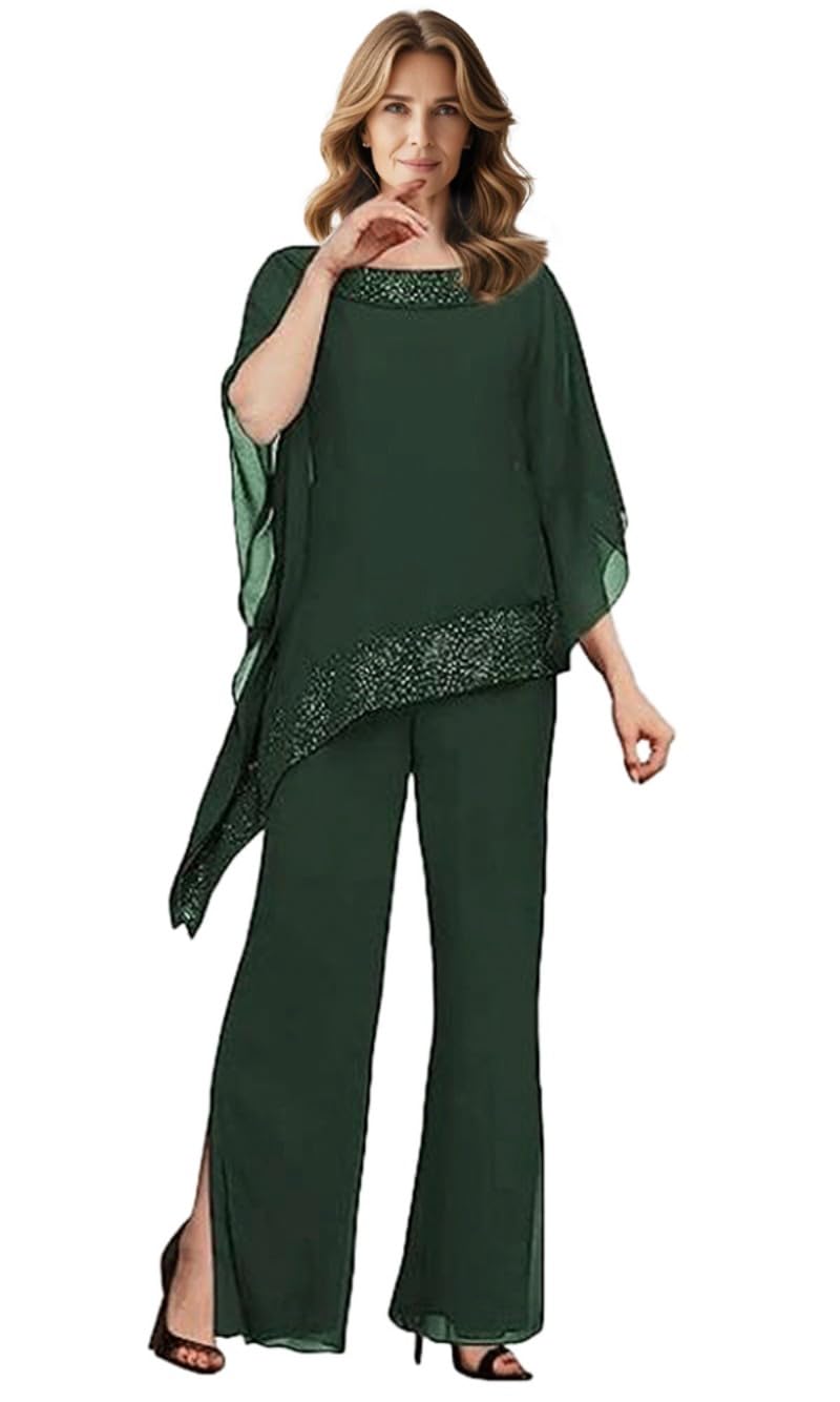 Conjunto de 3 piezas de pantalón de gasa para mujer para madre de la novia, traje de pantalón de boda con chaqueta