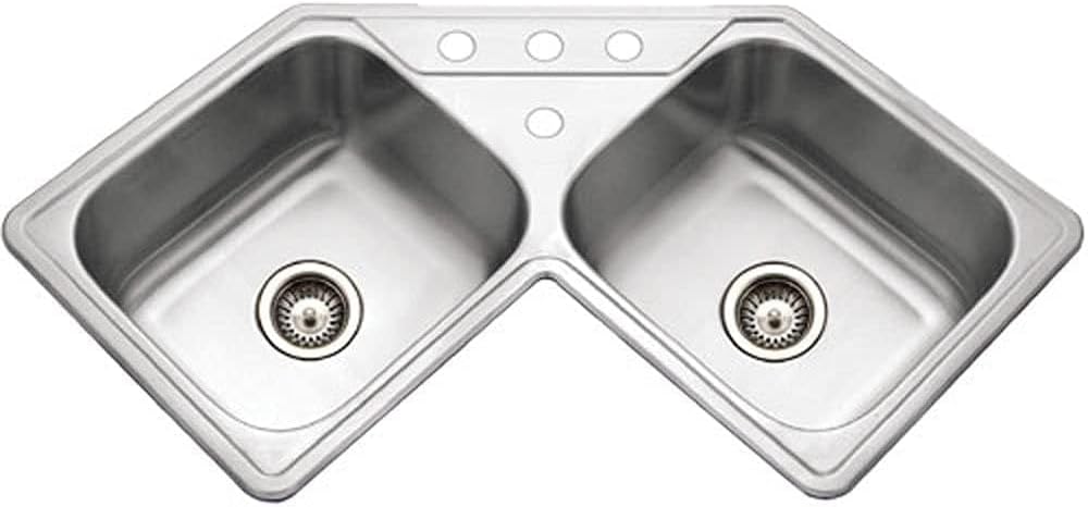 Legend Stainless Steel Kitchen Sink: 32 Inch Drop-in Topmount 4-Hole 50/50 Double Bowl Corner Kitchen Sink with Strainer, Durable & Versatile, Essential for Home & Apartment: LCR-3221-1