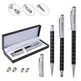 Stylus,TouchFine(TM) 2pcs 3-in-1 Replaceable Micro-Fiber Tip Stylus Pen for All Capacitive Touch Screen Smartphones,Tablets PC(Extra 4 Micro Fiber Tips) with Gift Box-Classic Grid Black/Silver