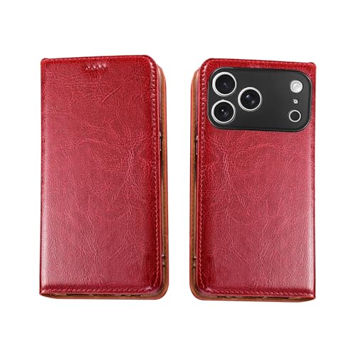 Wallet Case For iPhone17 Pro Max For Cowhide Leather Card Slots Magnetic Kickstand Shockproof Flip Folio Protective Cover Busine