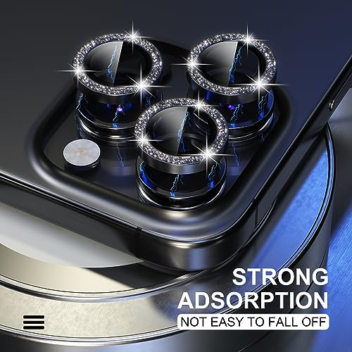 Image of Choiche Compatible for iPhone 15 Pro /iPhone 15 Pro Max Camera Lens Protector Bling, 9H Tempered Glass Camera Cover Screen Protector Metal Ring Decoration Accessories (Glitter-Black)