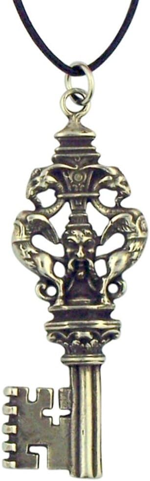 Gothic Style Skeleton Key 2 1/4 Inch Silver Tone Pendant