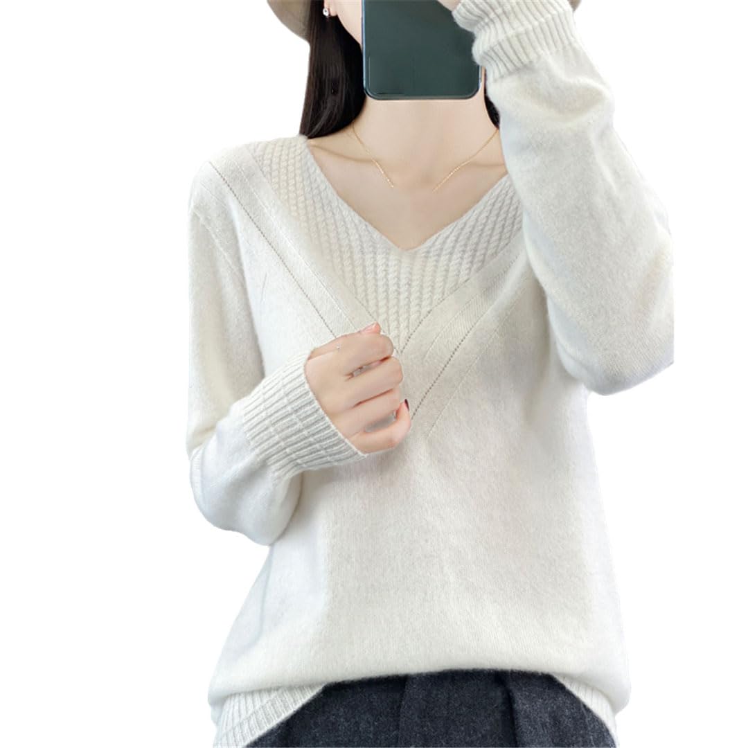 Jersey De Punto De Lana con Cuello En V para Mujer, Jersey De Manga Larga