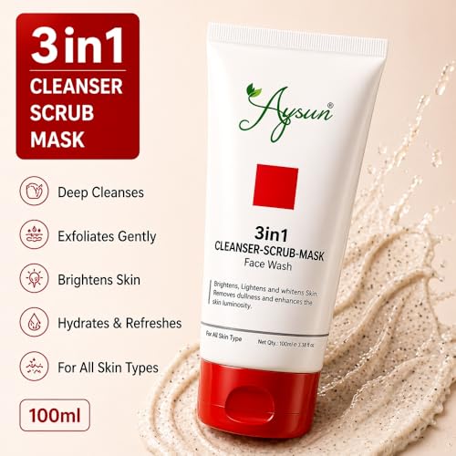 Image of Aysun 3 In 1 Face Wash - Cleanser + Scrub + Mask | Deep Cleanses Exfoliates & Hydrates, Gentle Cleanser For All Skin Types - 100Ml