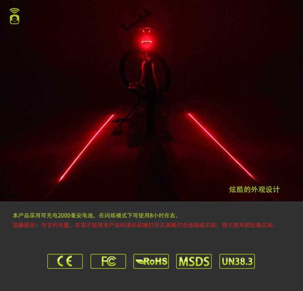 Feu arrière pour vélo, Feux arrière de Bicyclette/vélo Taillight LED USB Rechargeable à Distance et éclairage arrière imperméable à l'eau