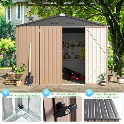 AECOJOY 8' x 6' Metal Storage Shed for Outdoor, Steel Backyard 6x8 Sheds & Outdoor Storage with Lockable Doors, Utility and Tool Storage for Garden, Backyard, Patio, Outside use