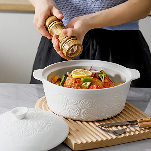 Casserole Dish With Lid, Ceramic Baking Dishes, Round Ceramic Bakeware With Cover Oven Safe, Deep Casserole Cookware Lasagna Pan For Baking And Serving-2.9Qt #TOP5