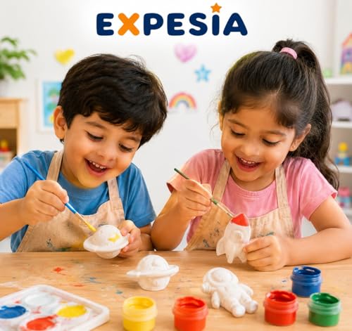 Image of EXPESIA Space Painting Kit for Kids, DIY Ceramic Paint Set, Rocket, Astronaut and Planet Figures, Arts and Crafts, Ages 3 Plus