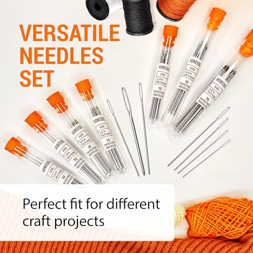 Image of VONEEDL Large Eye Blunt Tapestry Needles (Pack of 70) - 7 Sizes with 7 Storage Tubes - Stainless Steel - Perfect for Darning, Embroidery, Cross-Stitching, Crafting, Knitting, Weaving, and DIY