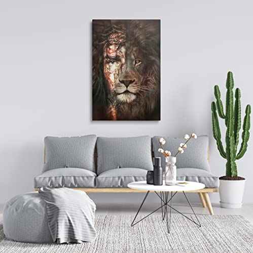 Jesus And Lion Canvas Wall Art Poster Prints Christian Wall Decor Christ Lion Picture Artwork Religious Painting For Home Bedroom Living Room Office Decoration - 24X36 Inch #TOP3