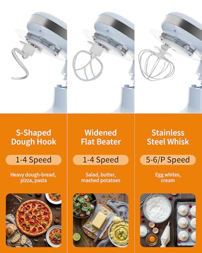 Image of Stand Mixer, 3.4QT Mixers Kitchen Electric Stand Mixer, 6+P Speed 3-In-1 Kitchen Mixer with Whisk, Dough Hook, Flat Beater, Splash Guard for Baking, Cheesecake, Bread in Small Kitchen(Blue)