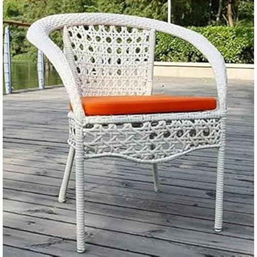 Image of HUMAIRA Outdoor FURNITURED8 6 Wire Rattan & Wicker Garden Patio Seating 2Chair and 1Table Set, Outdoor Balcony Garden Coffee Table Set Furniture (White+Orange)