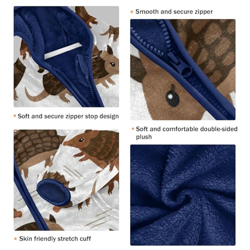 Armadillos Pattern Print on White Toddler Fleece Jacket Girl Boys Hooded Fleece Jacket Coat Warm Outwear Zip-up 3-10T3