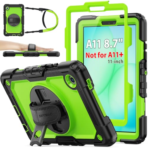 SEYMAC stock Case for Samsung Galaxy Tab A11 8.7'' (Not for A11+Plus11''), Full-Body Drop Protection Case with Screen Protector Pencil Holder [360° Rotating Hand Strap] &Stand, Green+Black