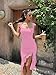 BORIFLORS Women's Sexy Ruched Bodycon Midi Dresses Square Neck Sleeveless Ruffle Hem Club Party Tank Dress, X-Small,Pink