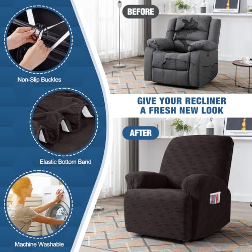 TAOCOCO Recliner Cover 3 Pieces Recliner Chair Covers, Stretch Jacquard Reclining Chair Cover, Furniture Protector Sofa Slipcovers Couch Covers with Elastic Bottom for Kids, Pets (Chocolate) - image 5