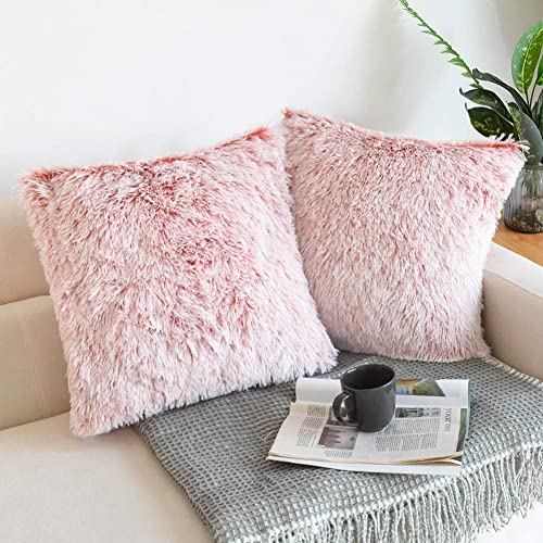 Image of Faux Fur Throw Pillow Covers for Couch Decorative Pillows 18x18 Inches