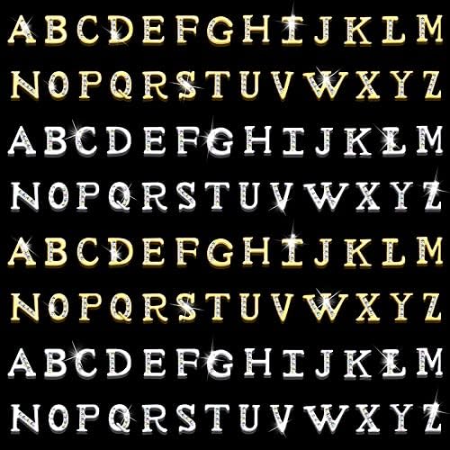 104Pcs Rhinetone Letters Nail Studs, Kalolary Gold Silver 3D Capital Rhinetone Nail Letter English Alphabet Stud Charm DIY Manicure Nails Jewelry Making Crafts Decoration for Women Girls